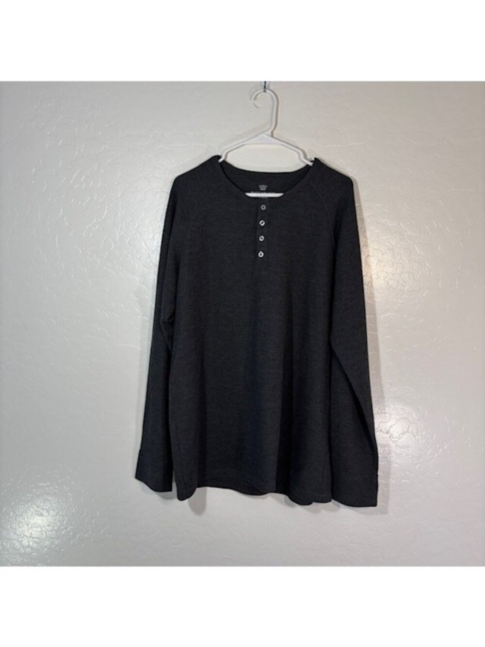 Mack Weldon Shirt Mens XL Henley Long Sleeve Thermal Wafffle Gray Tee